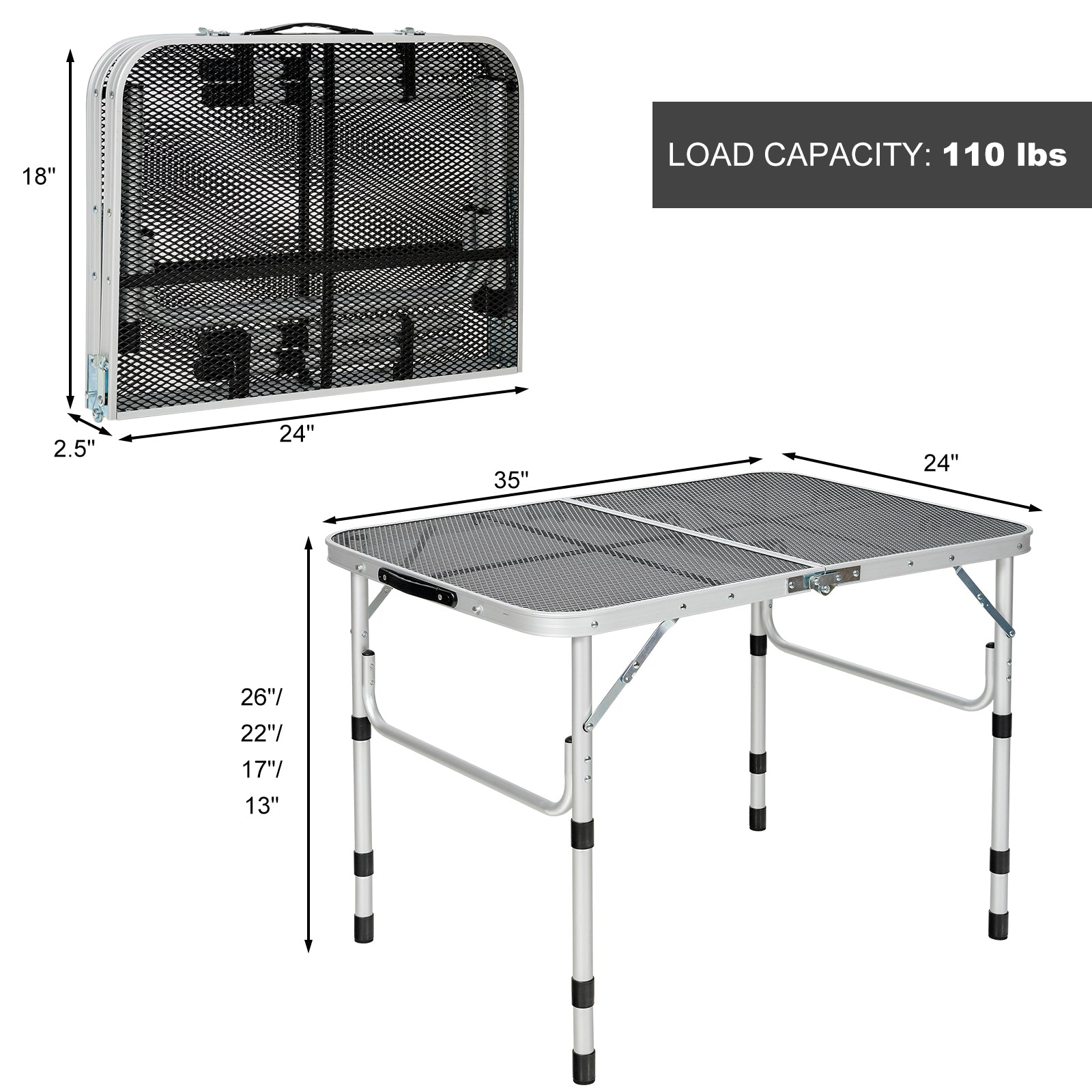 Folding Grill Table for Camping Lightweight Aluminum Metal Grill Stand Table-Silver
