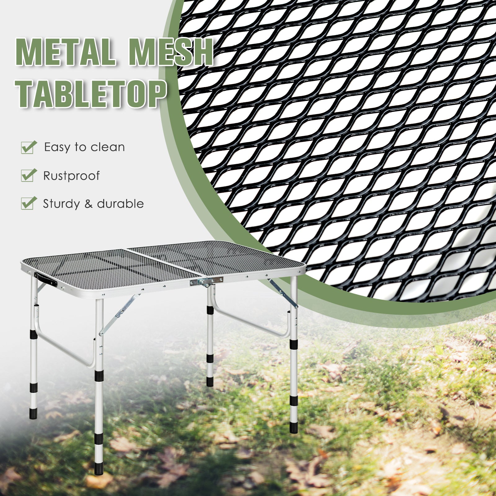 Folding Grill Table for Camping Lightweight Aluminum Metal Grill Stand Table-Silver