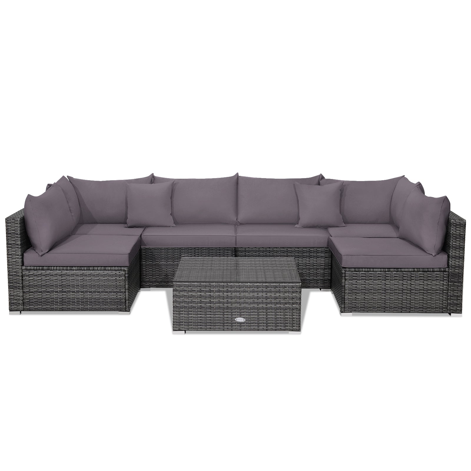 7 Pieces Patio Rattan Furniture Set Sectional Sofa Garden Cushion-GrayÂ