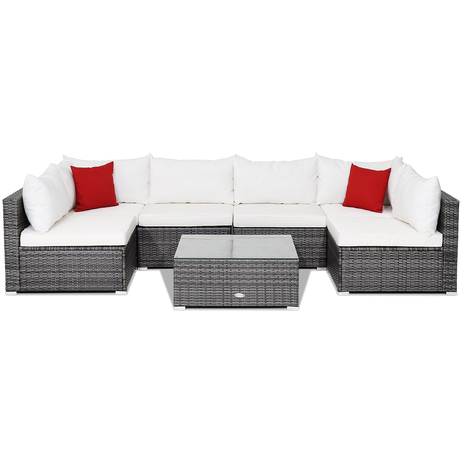 7 Pieces Patio Rattan Furniture Set Sectional Sofa Garden Cushion-WhiteÂ