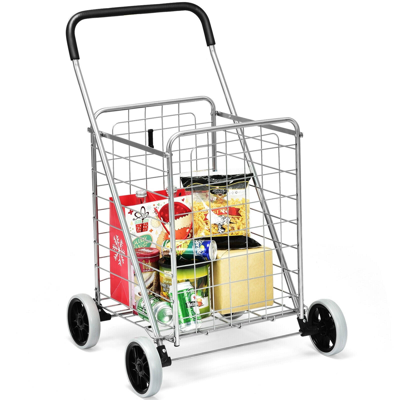 Portable Folding Shopping Cart Utility for Grocery Laundry-SilverÂ
