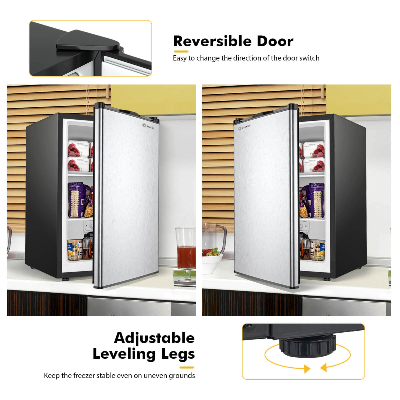 3 Cubic Feet Compact Upright Freezer with Stainless Steel DoorÂ