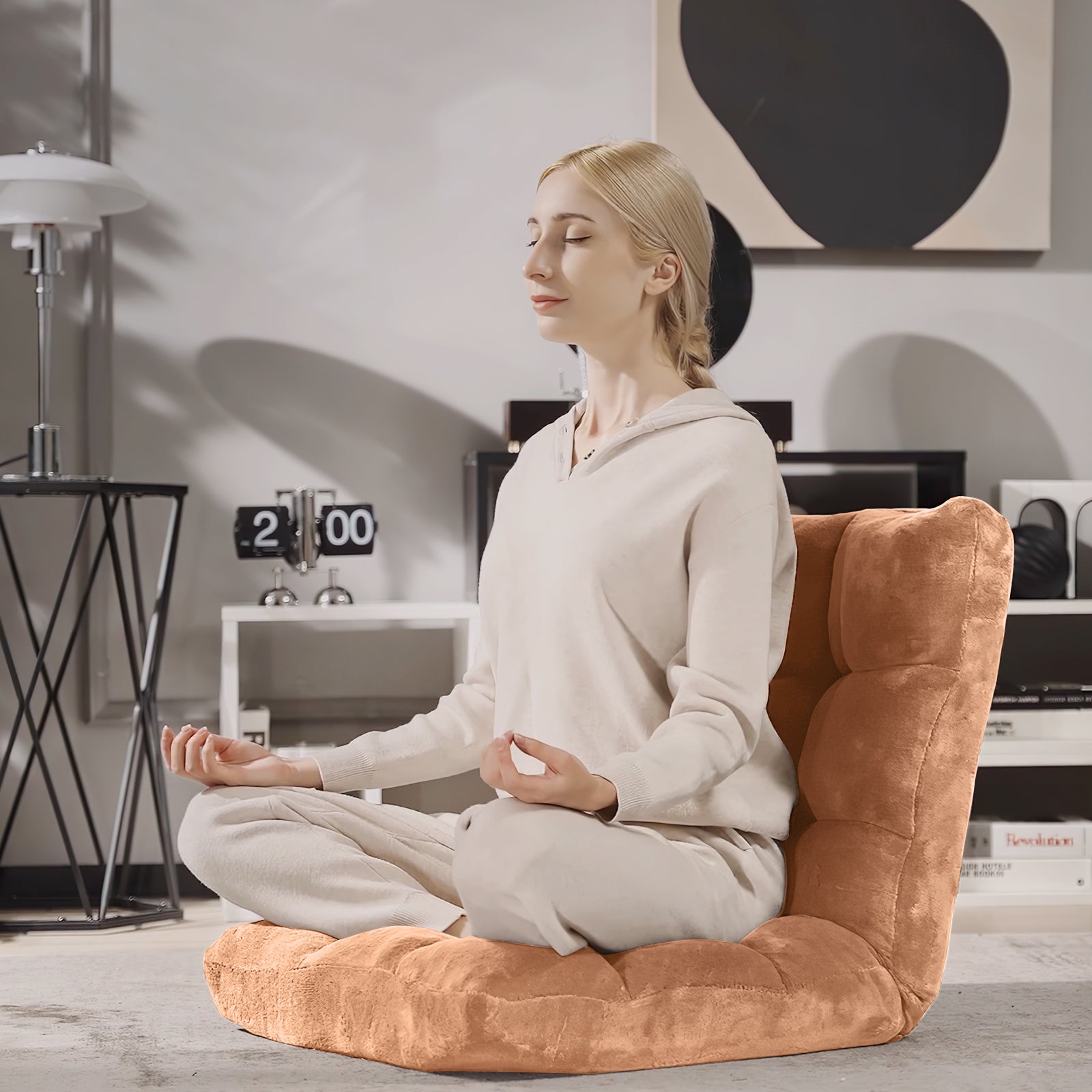Adjustable 14-position Cushioned Floor Chair-BeigeÂ