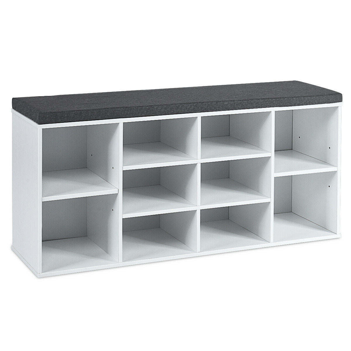 10-Cube Organizer Entryway Padded Shoe Storage Bench-WhiteÂ