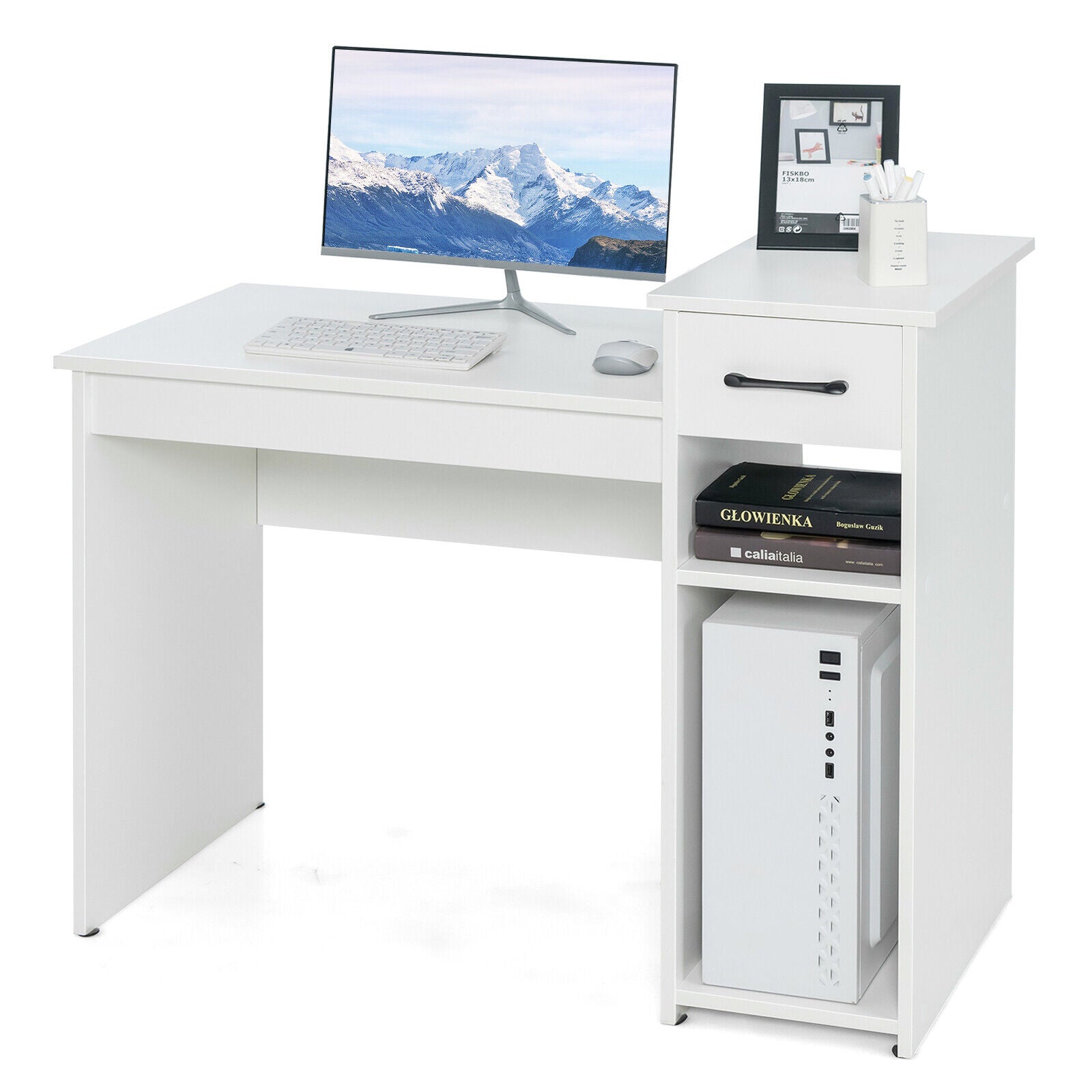 Computer Desk PC Laptop Table with Drawer and Shelf-WhiteÂ