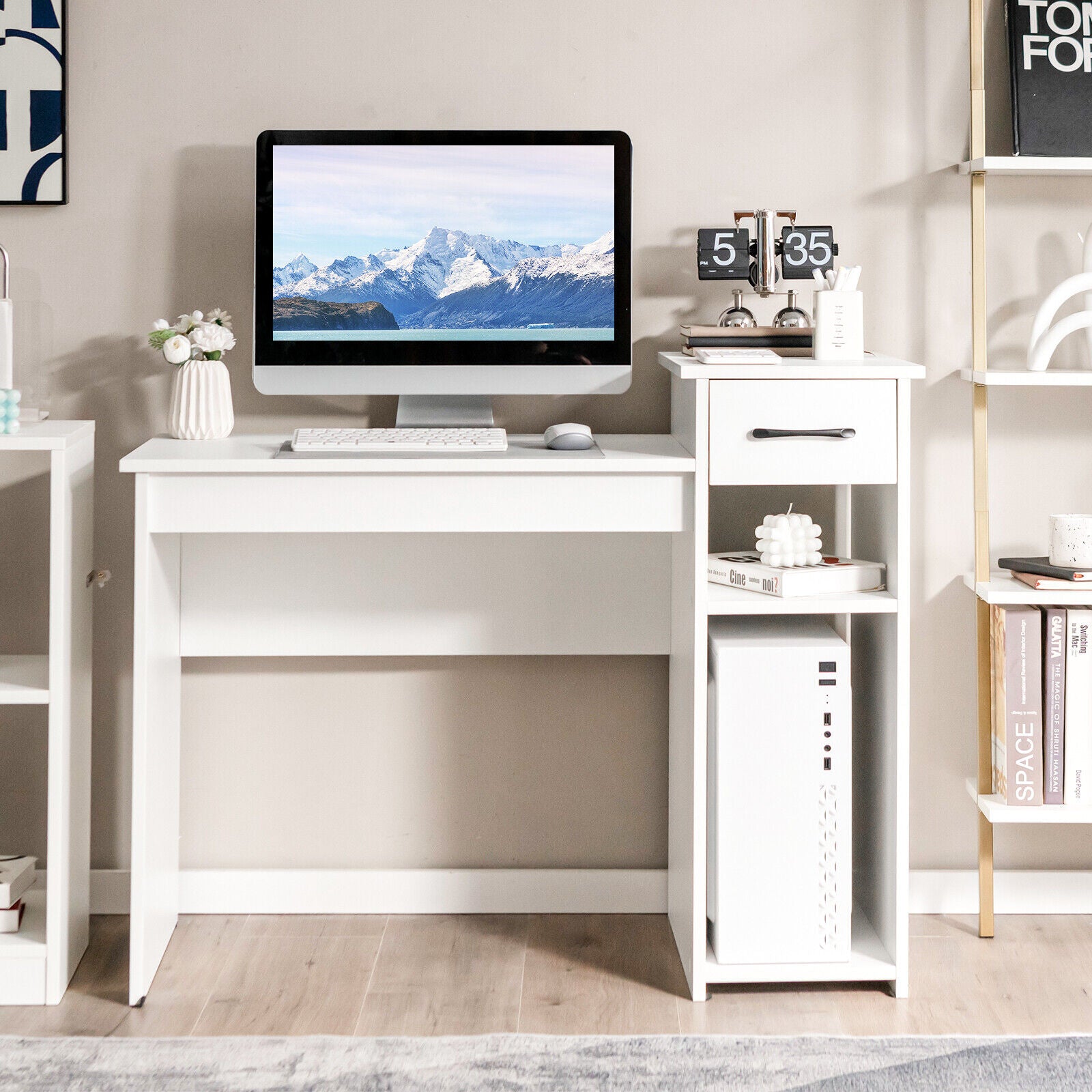 Computer Desk PC Laptop Table with Drawer and Shelf-WhiteÂ