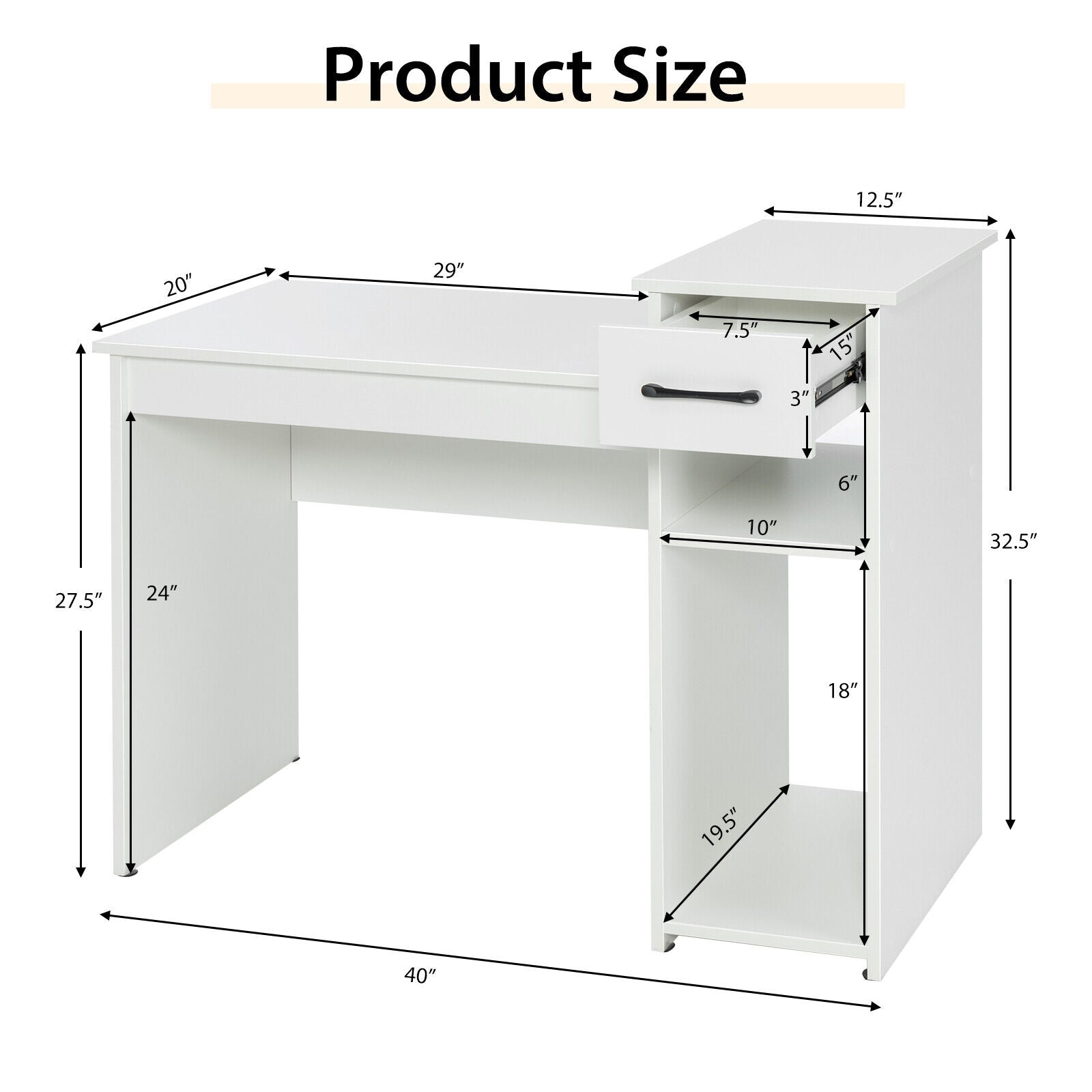 Computer Desk PC Laptop Table with Drawer and Shelf-WhiteÂ