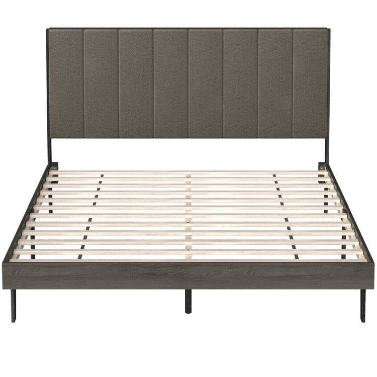 Queen Size Upholstered Bed Frame with Tufted Headboard