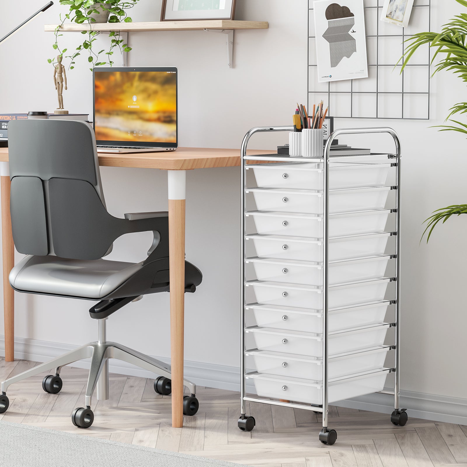 10 Drawer Rolling Storage Cart Organizer with 4 Universal Casters-TransparentÂ