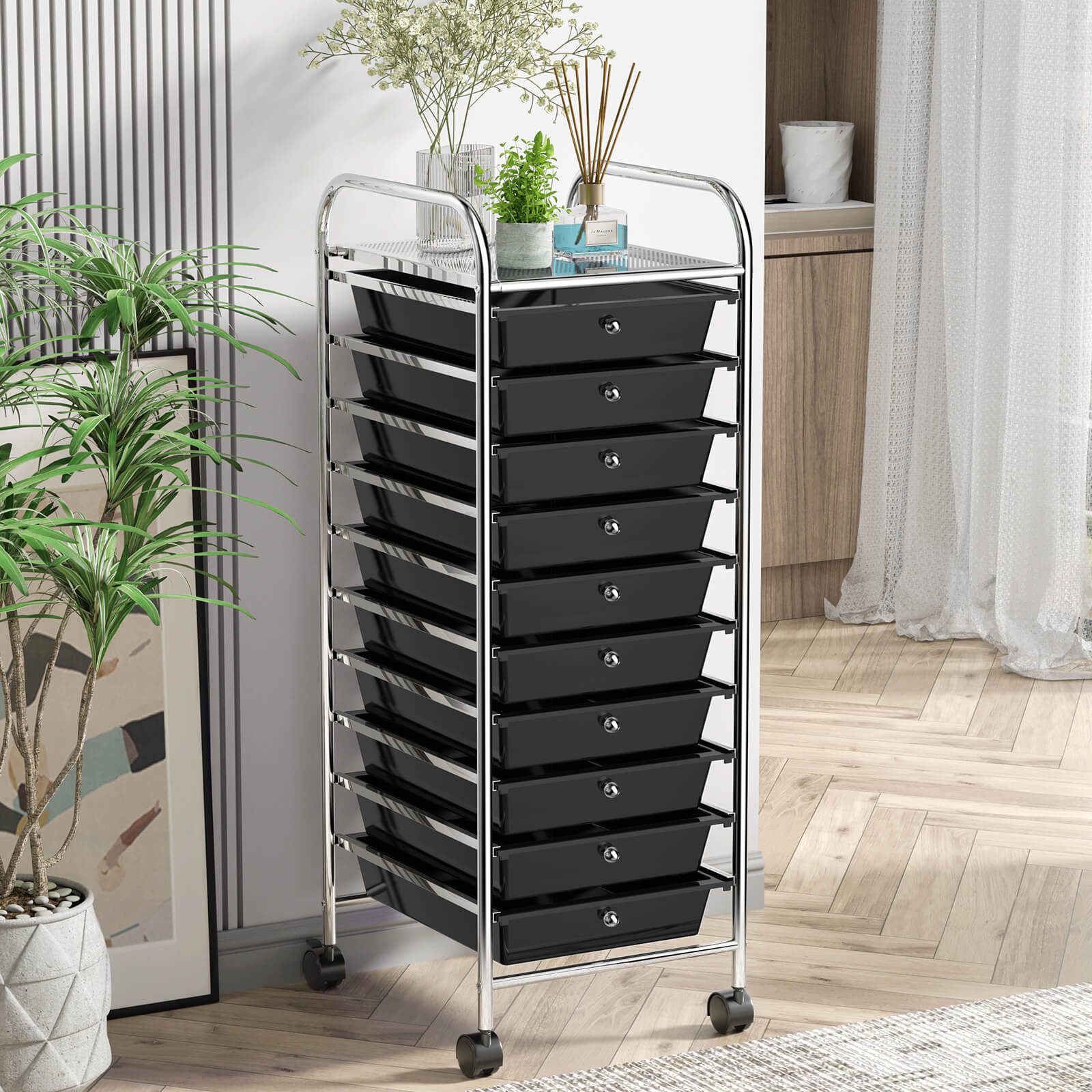 10 Drawer Rolling Storage Cart Organizer with 4 Universal Casters-BlackÂ
