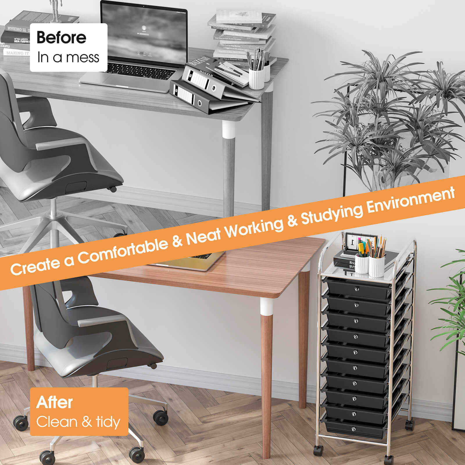 10 Drawer Rolling Storage Cart Organizer with 4 Universal Casters-BlackÂ