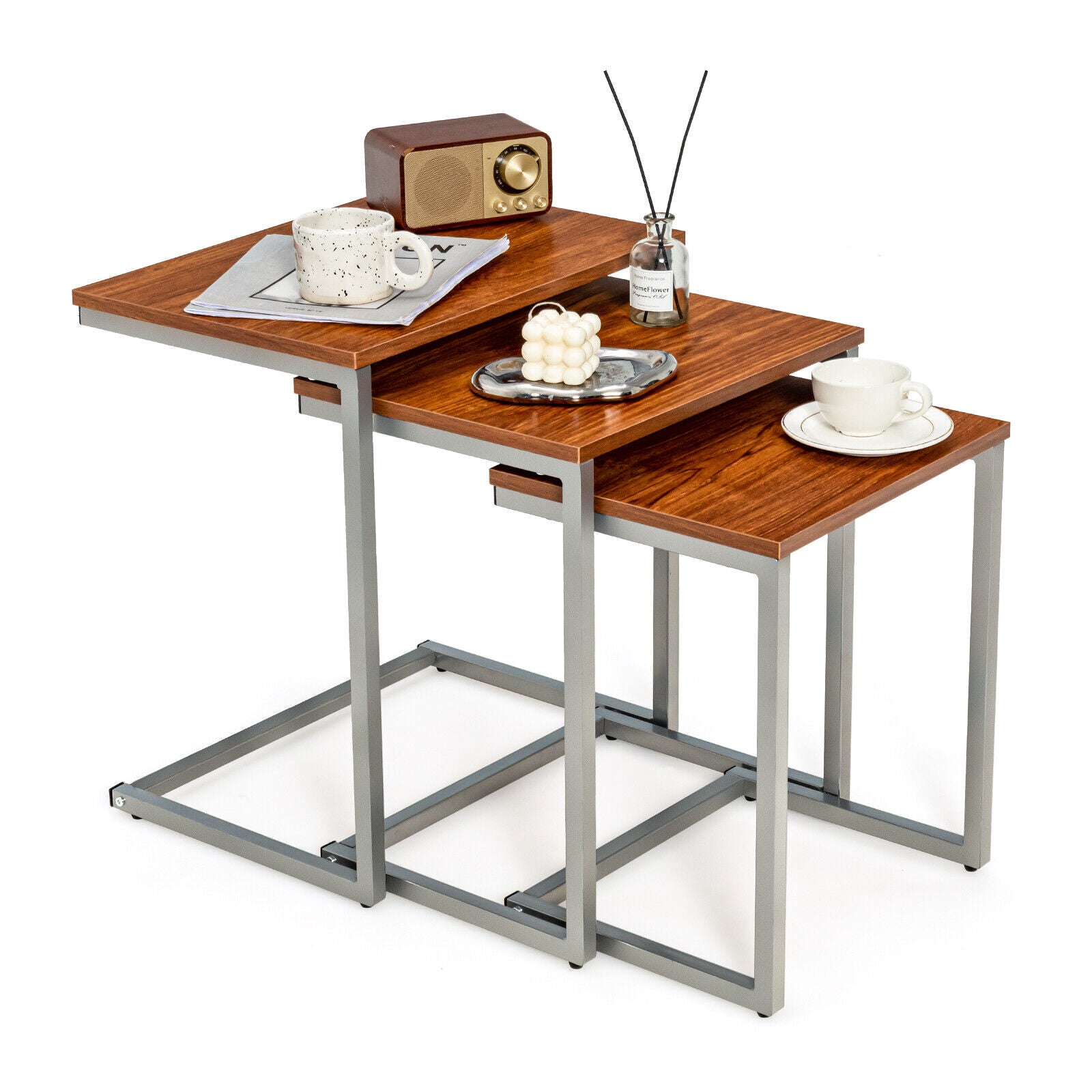 3 Pieces Multifunctional Coffee End Table Set-BrownÂ