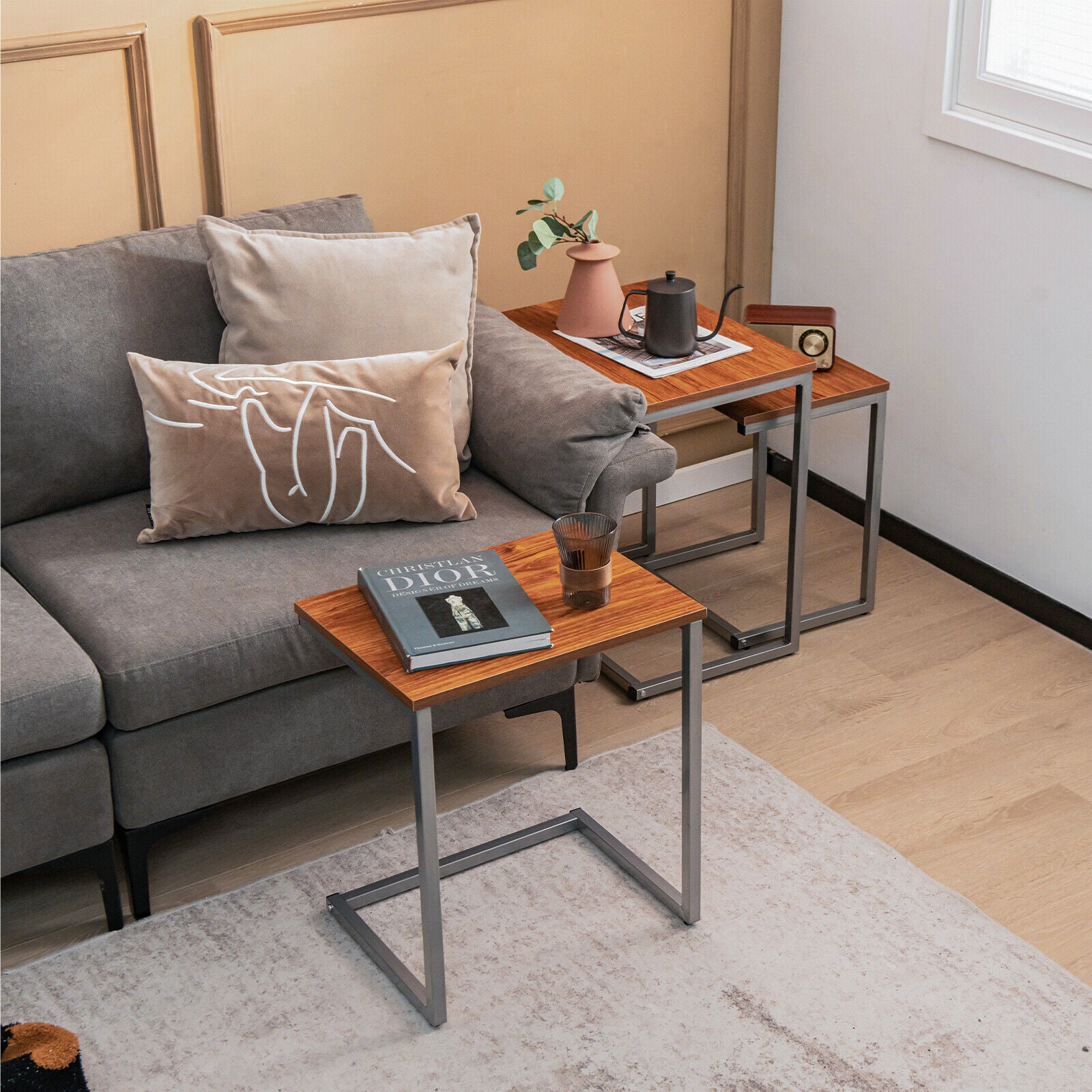 3 Pieces Multifunctional Coffee End Table Set-BrownÂ