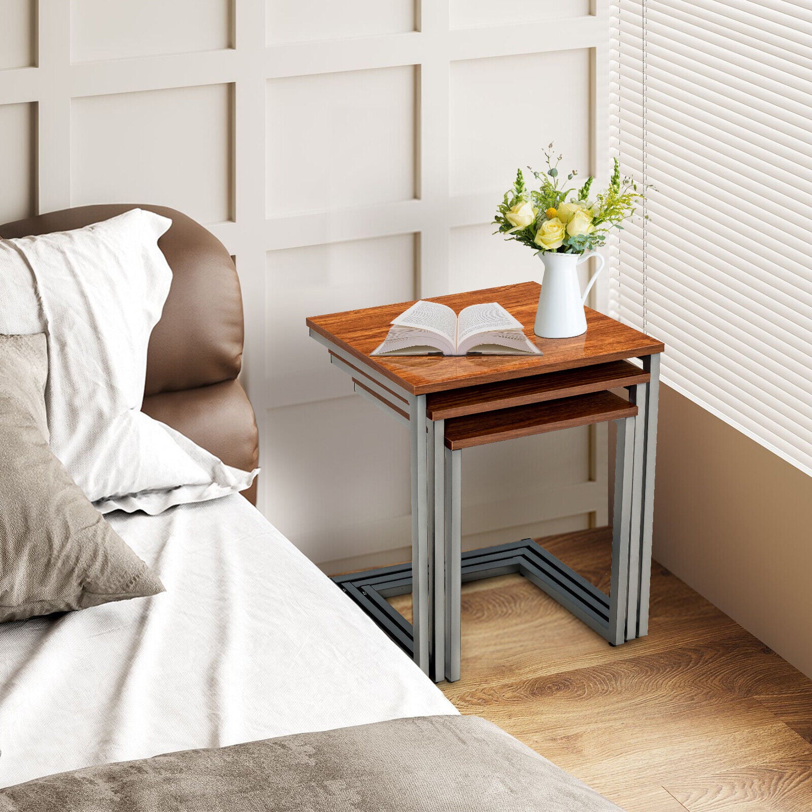 3 Pieces Multifunctional Coffee End Table Set-BrownÂ
