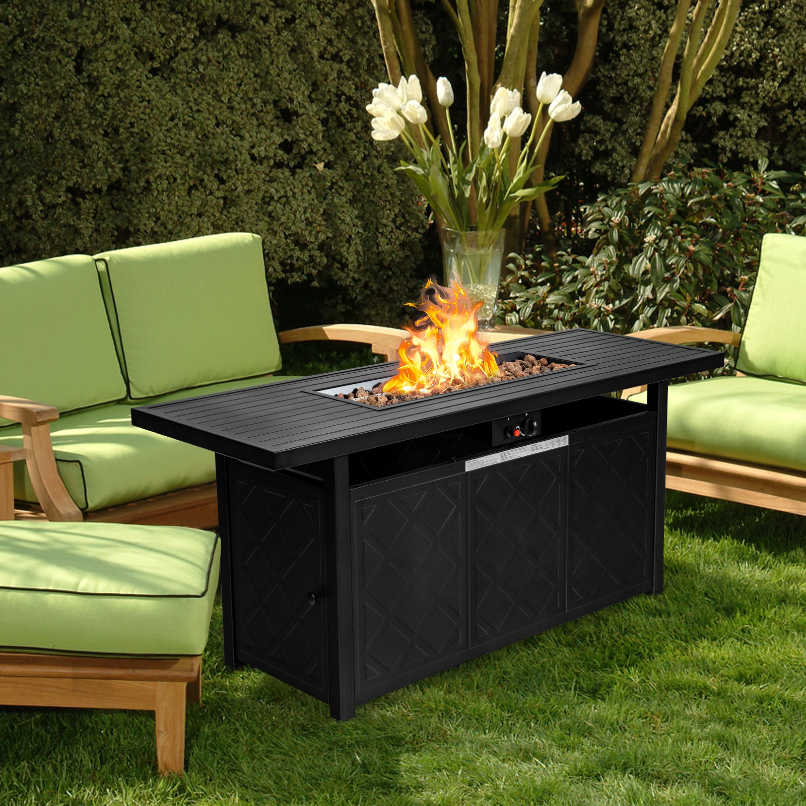57 Inch 50000 Btu Rectangular Propane Outdoor Fire Pit Table-Black