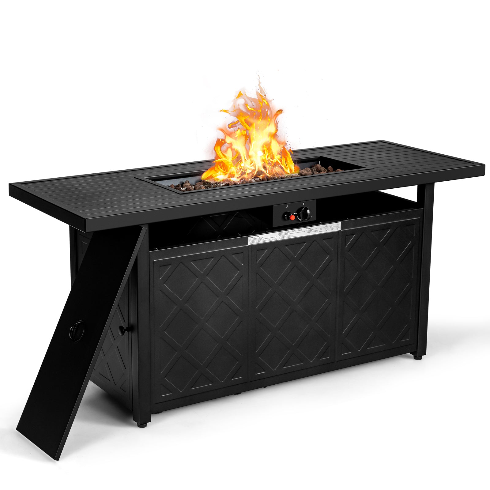 57 Inch 50000 Btu Rectangular Propane Outdoor Fire Pit Table-Black