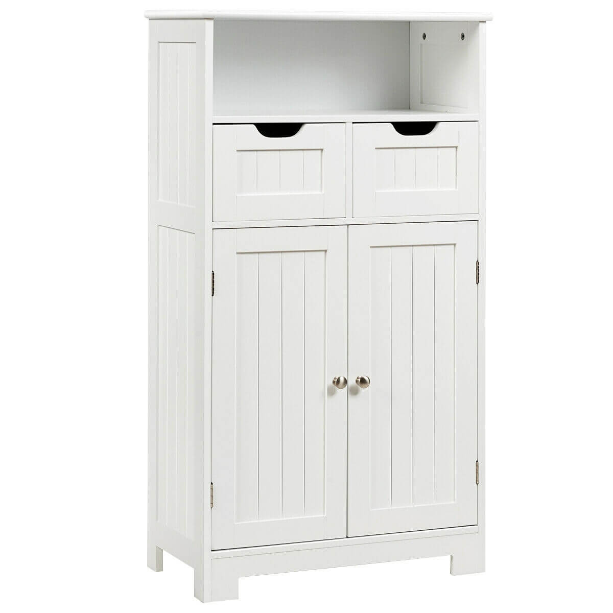 Bathroom Wooden Side Cabinet with 2 Drawers and 2 Doors-WhiteÂ