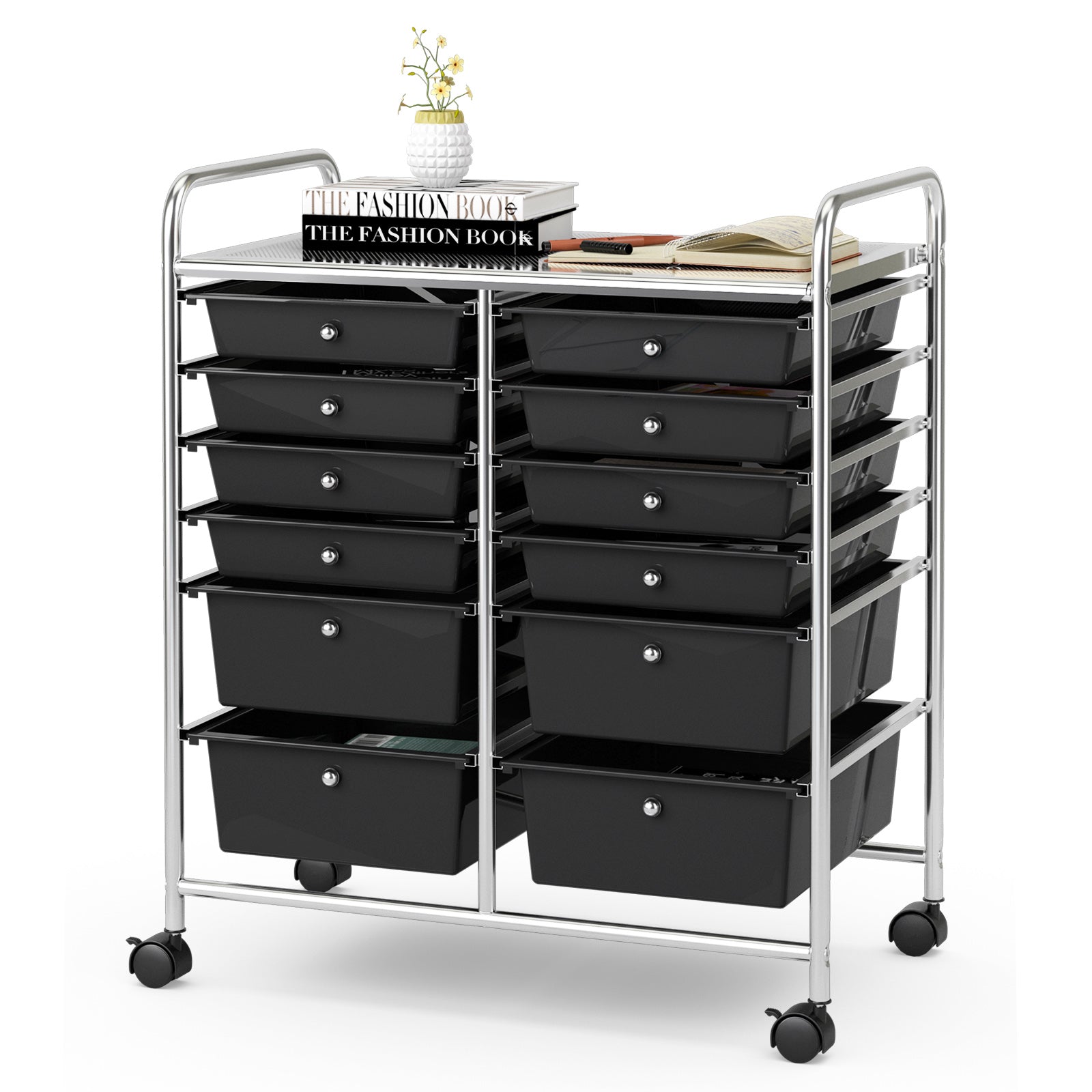 12 Storage Drawer Organizer Bins Rolling Cart-BlackÂ