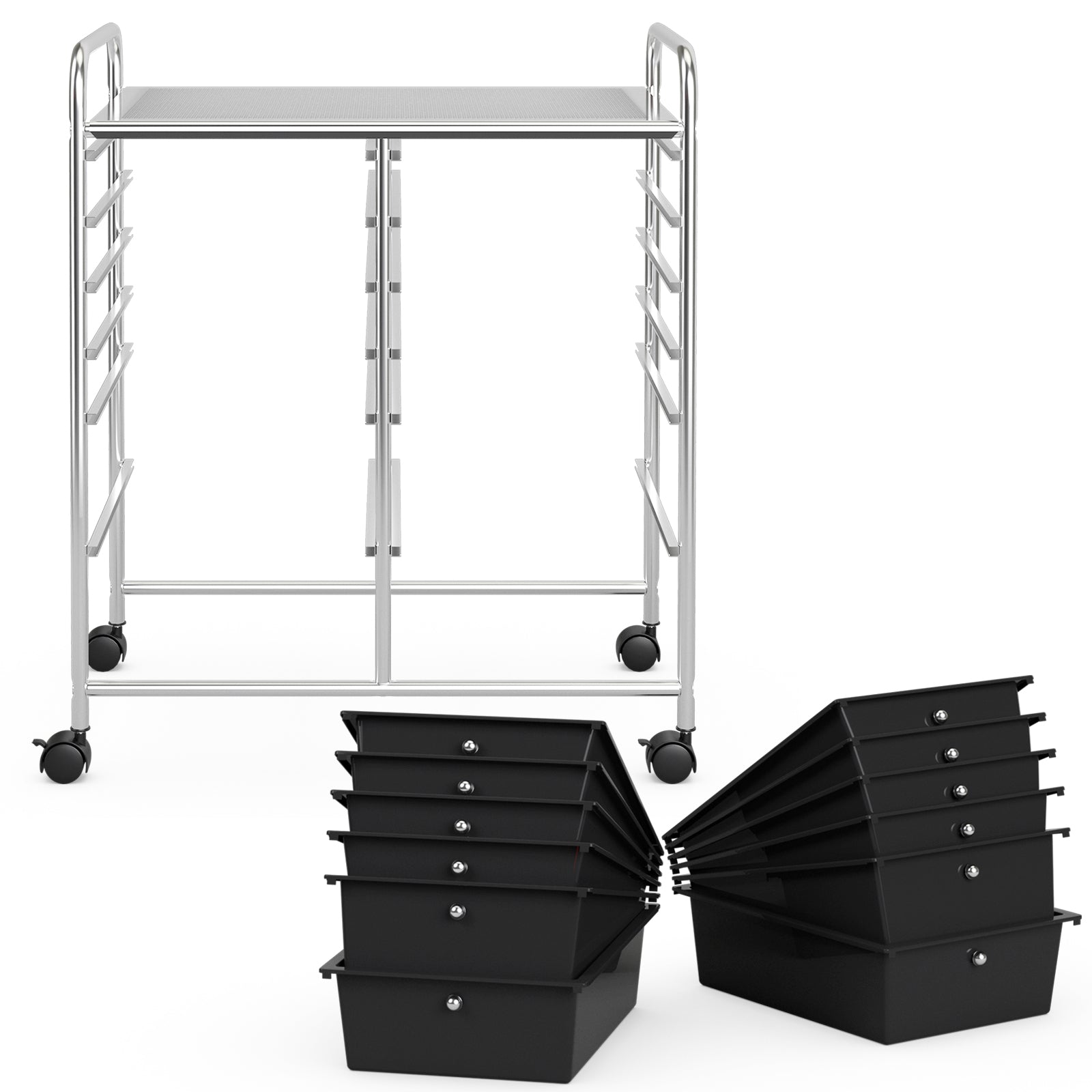 12 Storage Drawer Organizer Bins Rolling Cart-BlackÂ
