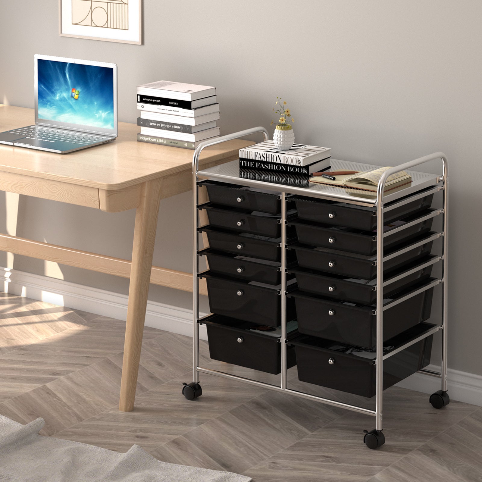12 Storage Drawer Organizer Bins Rolling Cart-BlackÂ