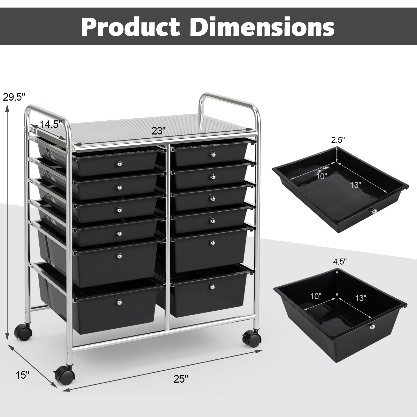 12 Storage Drawer Organizer Bins Rolling Cart-BlackÂ
