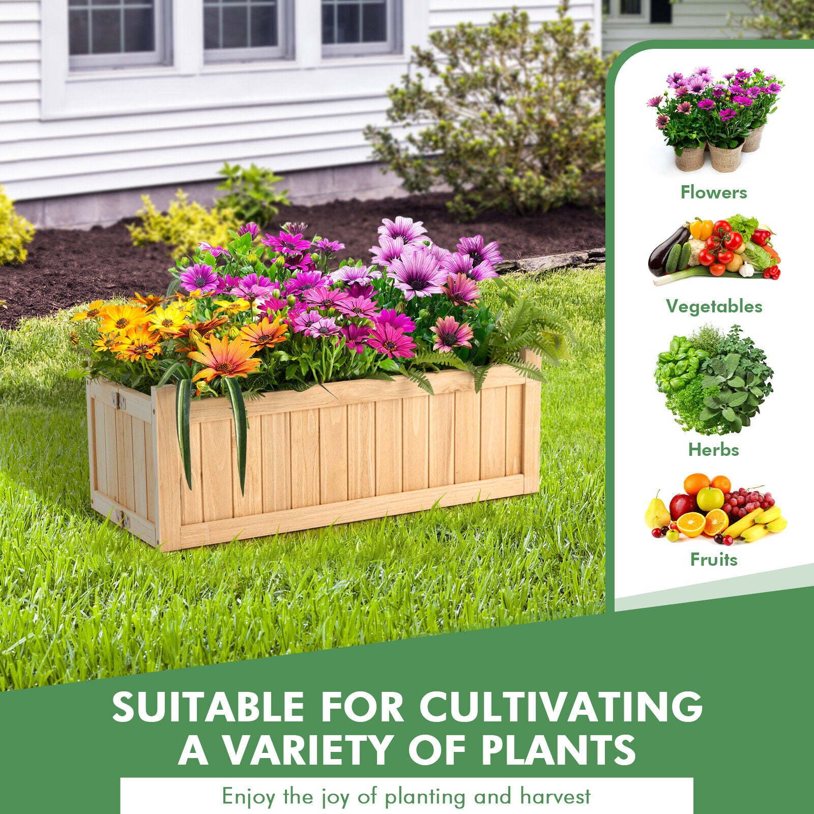 Folding Wooden Raised Garden Bed with Removable Bottom for Herbs Fruits FlowersÂ