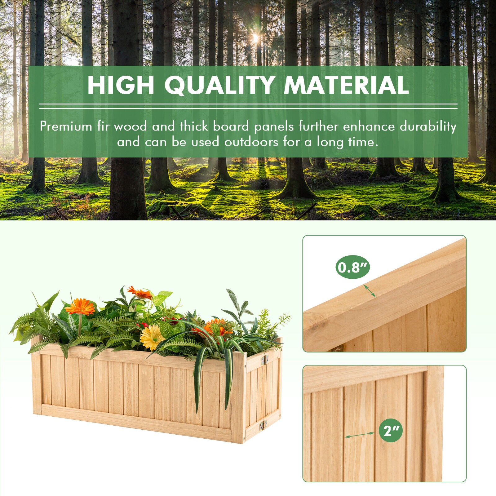 Folding Wooden Raised Garden Bed with Removable Bottom for Herbs Fruits FlowersÂ