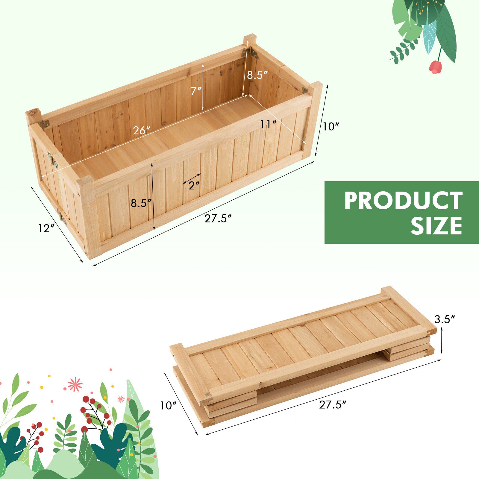 Folding Wooden Raised Garden Bed with Removable Bottom for Herbs Fruits FlowersÂ
