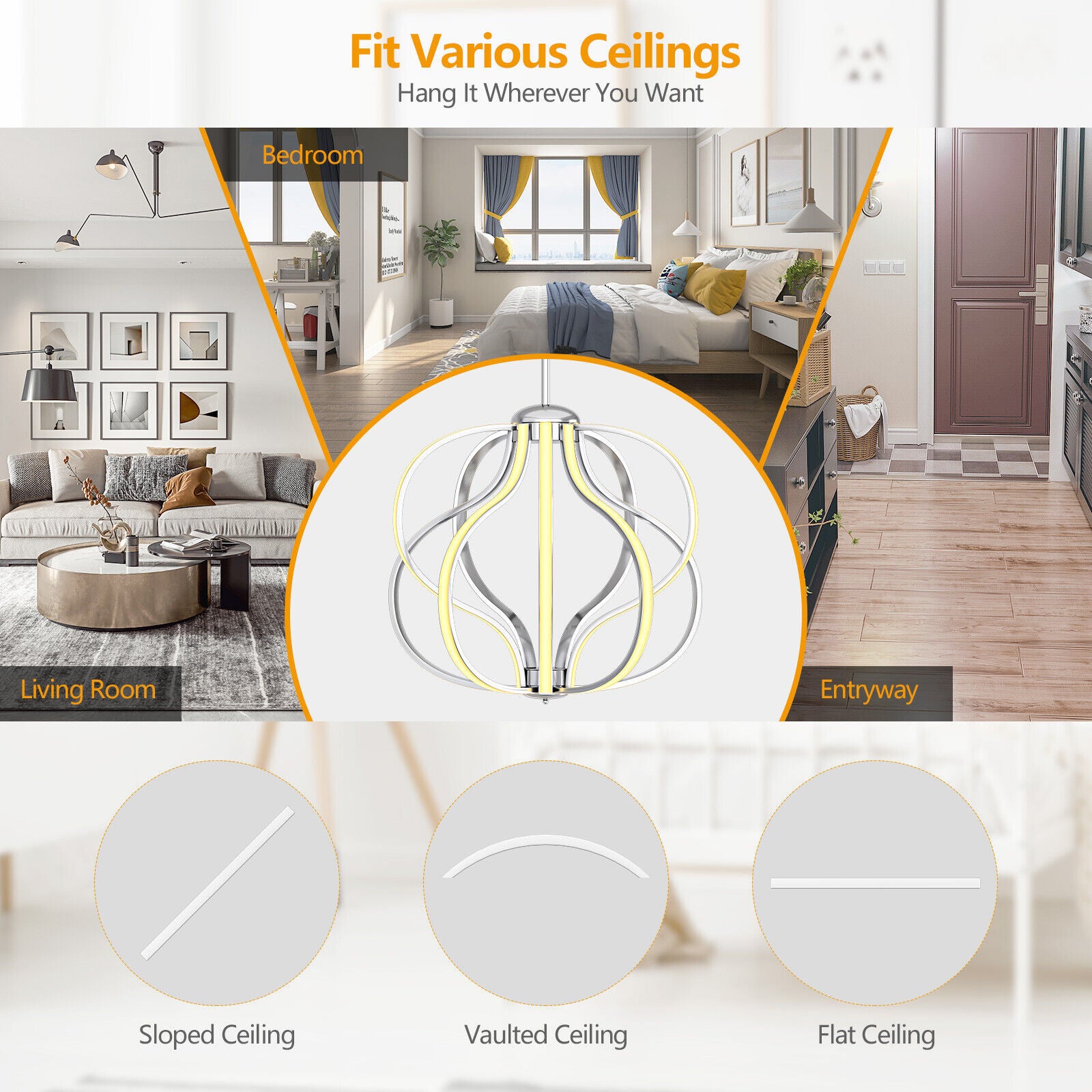 Modern Dimmable Warm White LED Chandelier