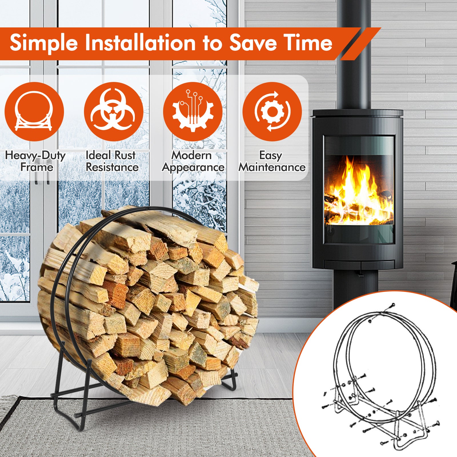 40-inch Tubular Steel Firewood Storage RackÂ