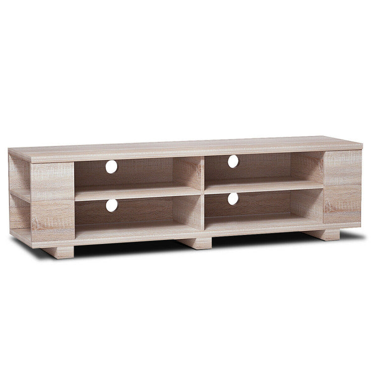 59 Inch Console Storage Entertainment Media Wood TV Stand-OakÂ