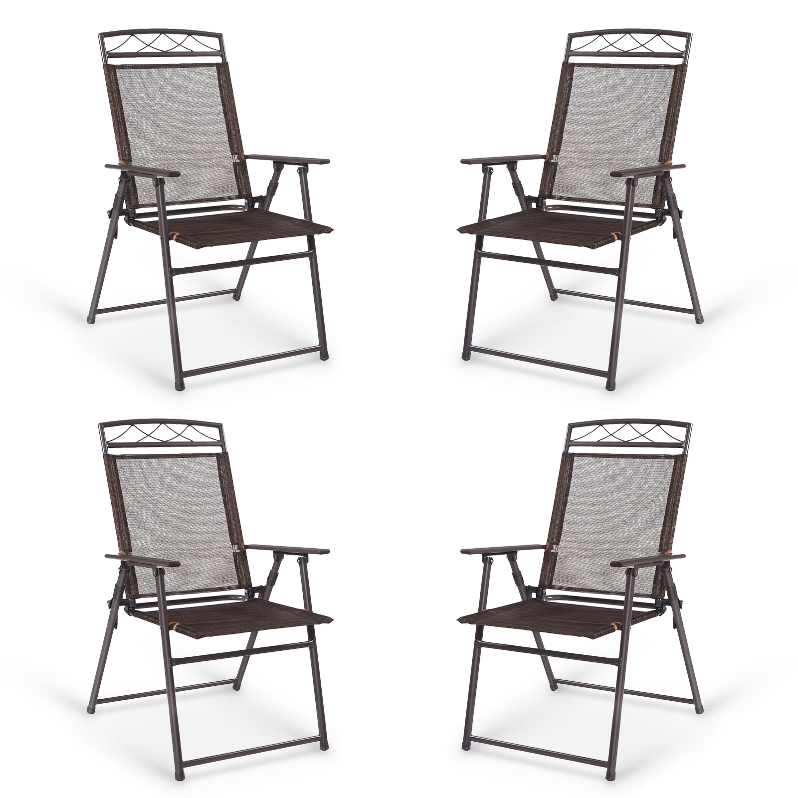 Set of 4 Patio Folding Sling Chairs Steel Camping DeckÂ