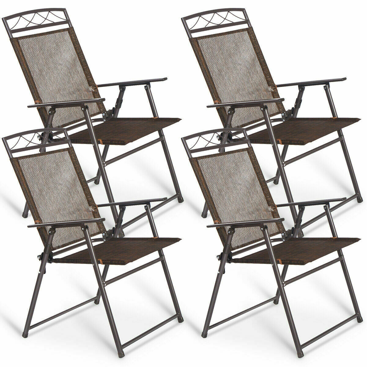 Set of 4 Patio Folding Sling Chairs Steel Camping DeckÂ