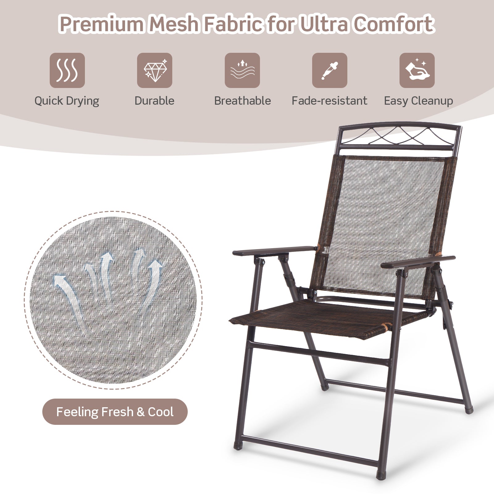 Set of 4 Patio Folding Sling Chairs Steel Camping DeckÂ