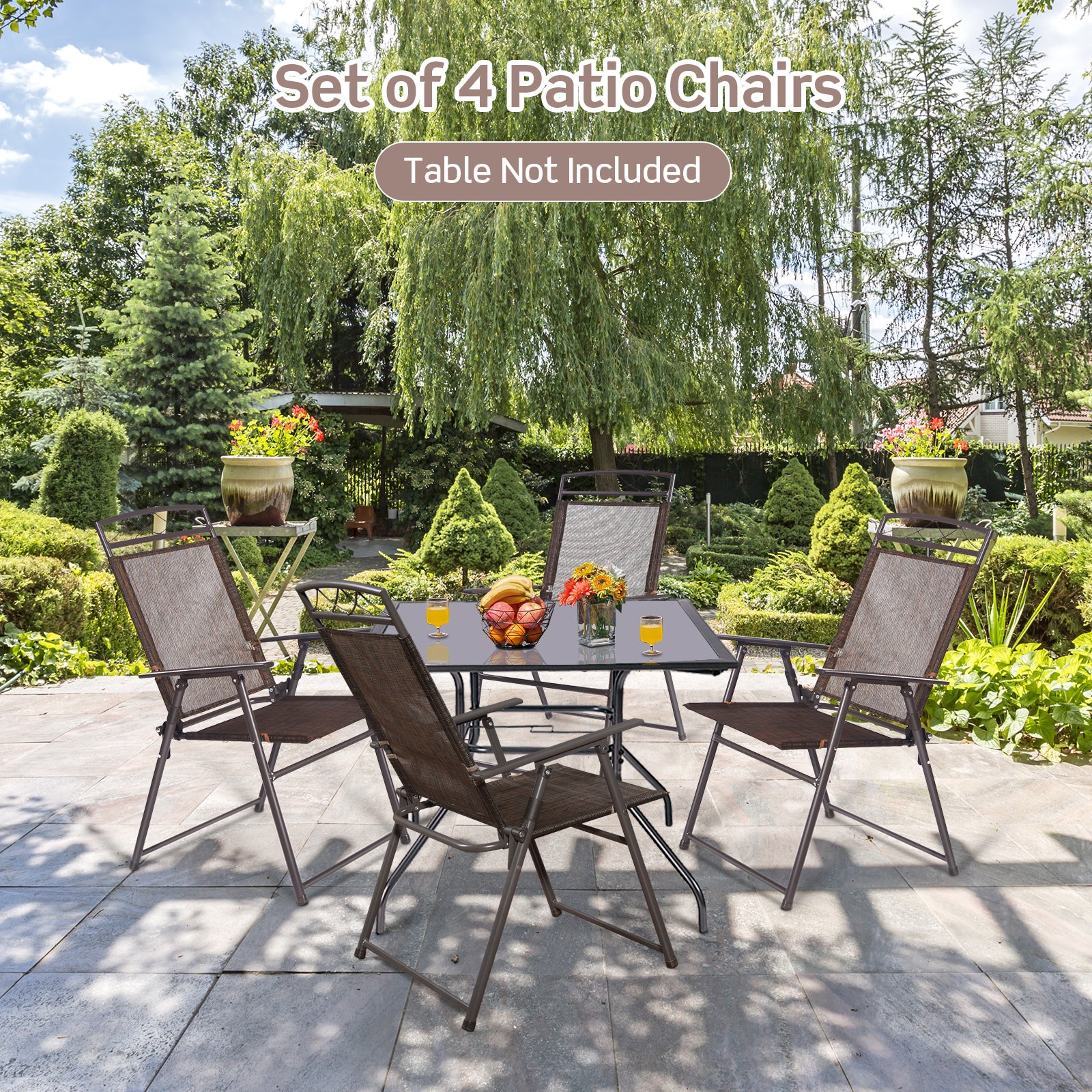 Set of 4 Patio Folding Sling Chairs Steel Camping DeckÂ