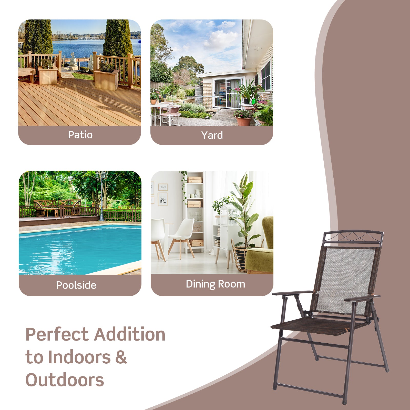 Set of 4 Patio Folding Sling Chairs Steel Camping DeckÂ