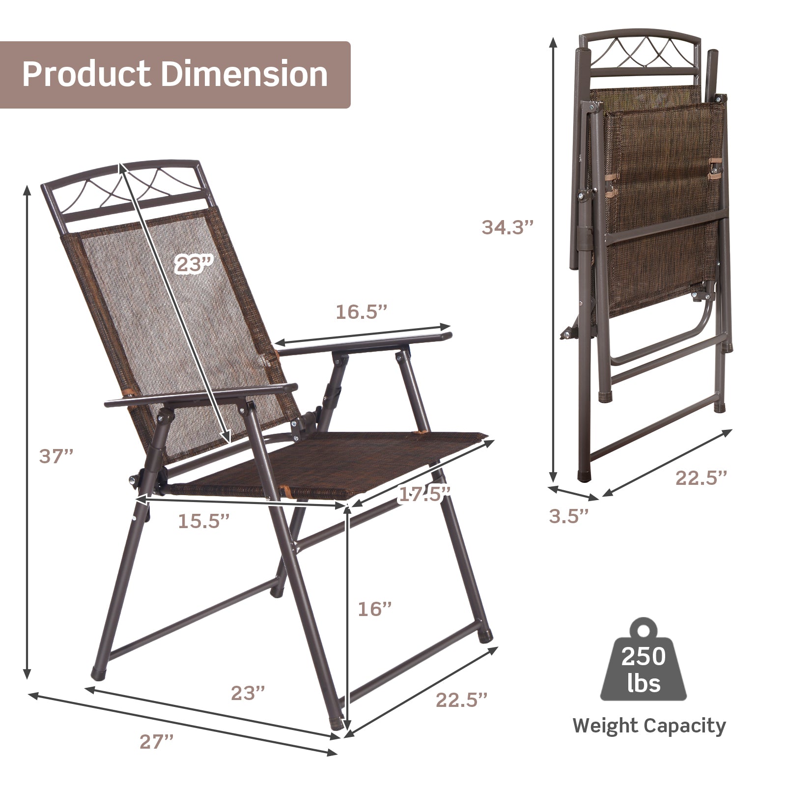 Set of 4 Patio Folding Sling Chairs Steel Camping DeckÂ