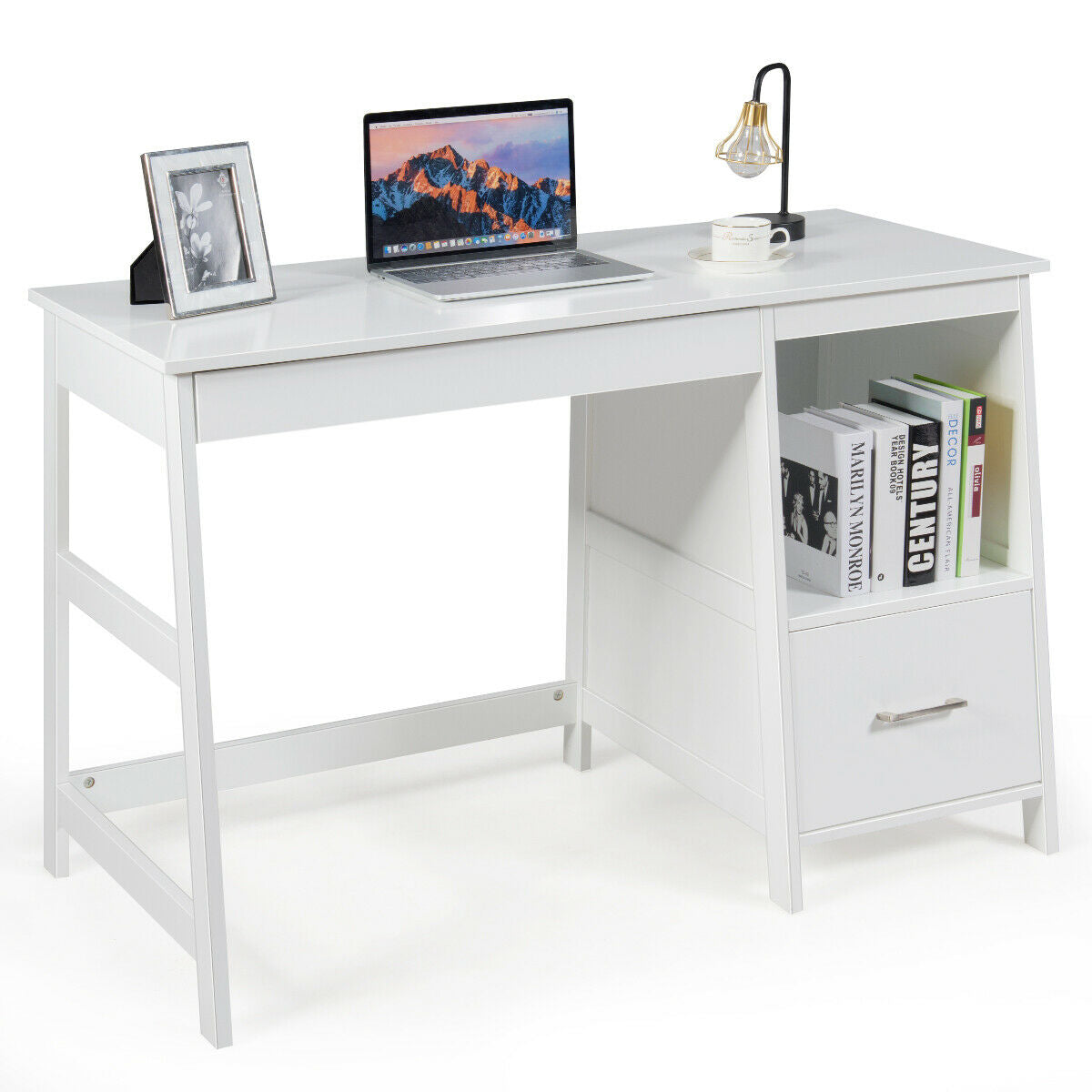 47.5 Inch Modern Home Computer Desk with 2 Storage Drawers-WhiteÂ