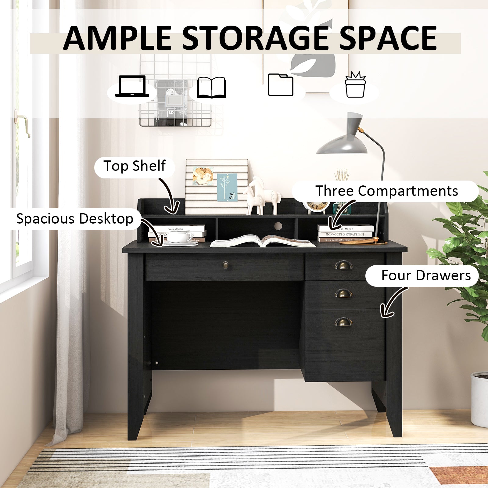 PC Laptop Writing Computer Desk -BlackÂ