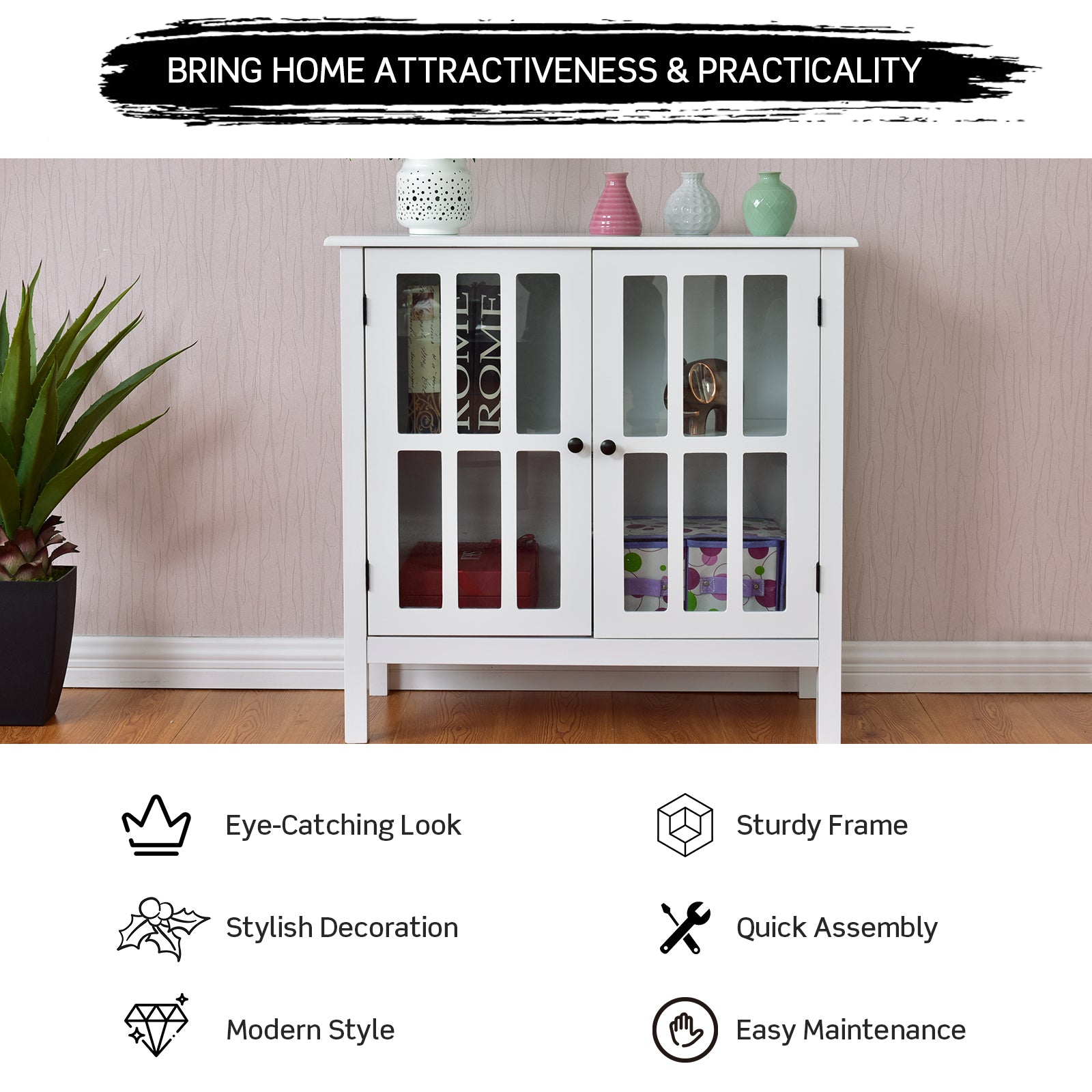 Glass Door Sideboard Console Storage Buffet CabinetÂ