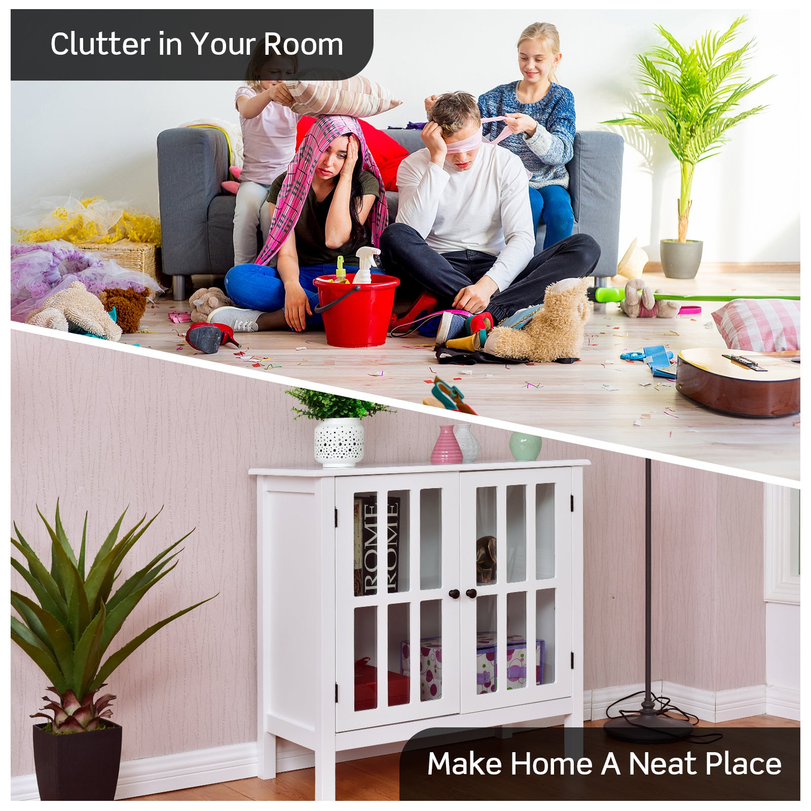 Glass Door Sideboard Console Storage Buffet CabinetÂ