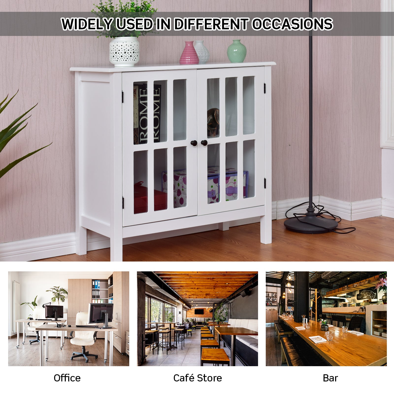 Glass Door Sideboard Console Storage Buffet CabinetÂ