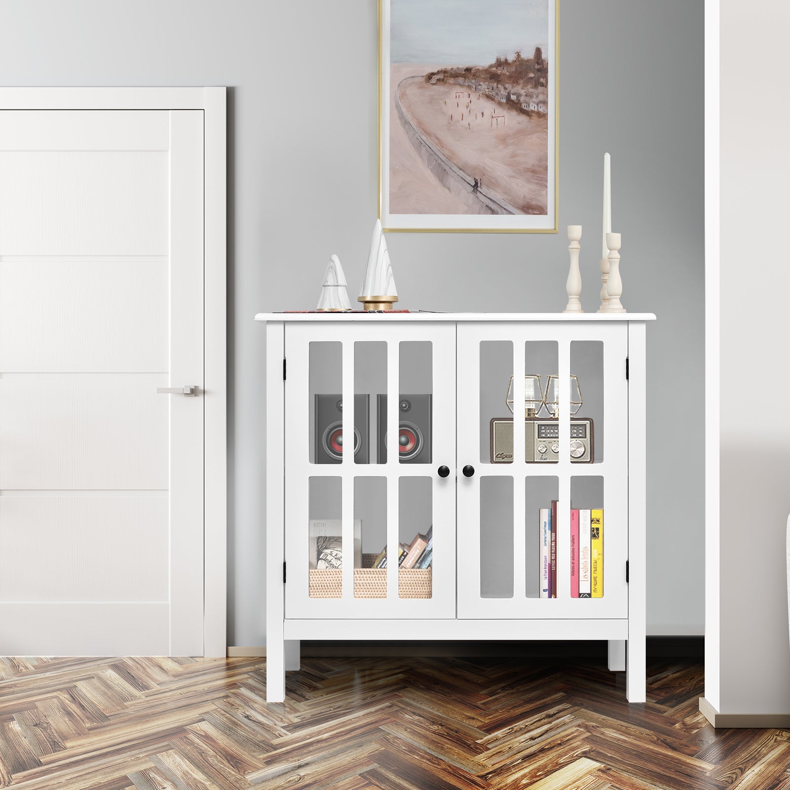 Glass Door Sideboard Console Storage Buffet CabinetÂ