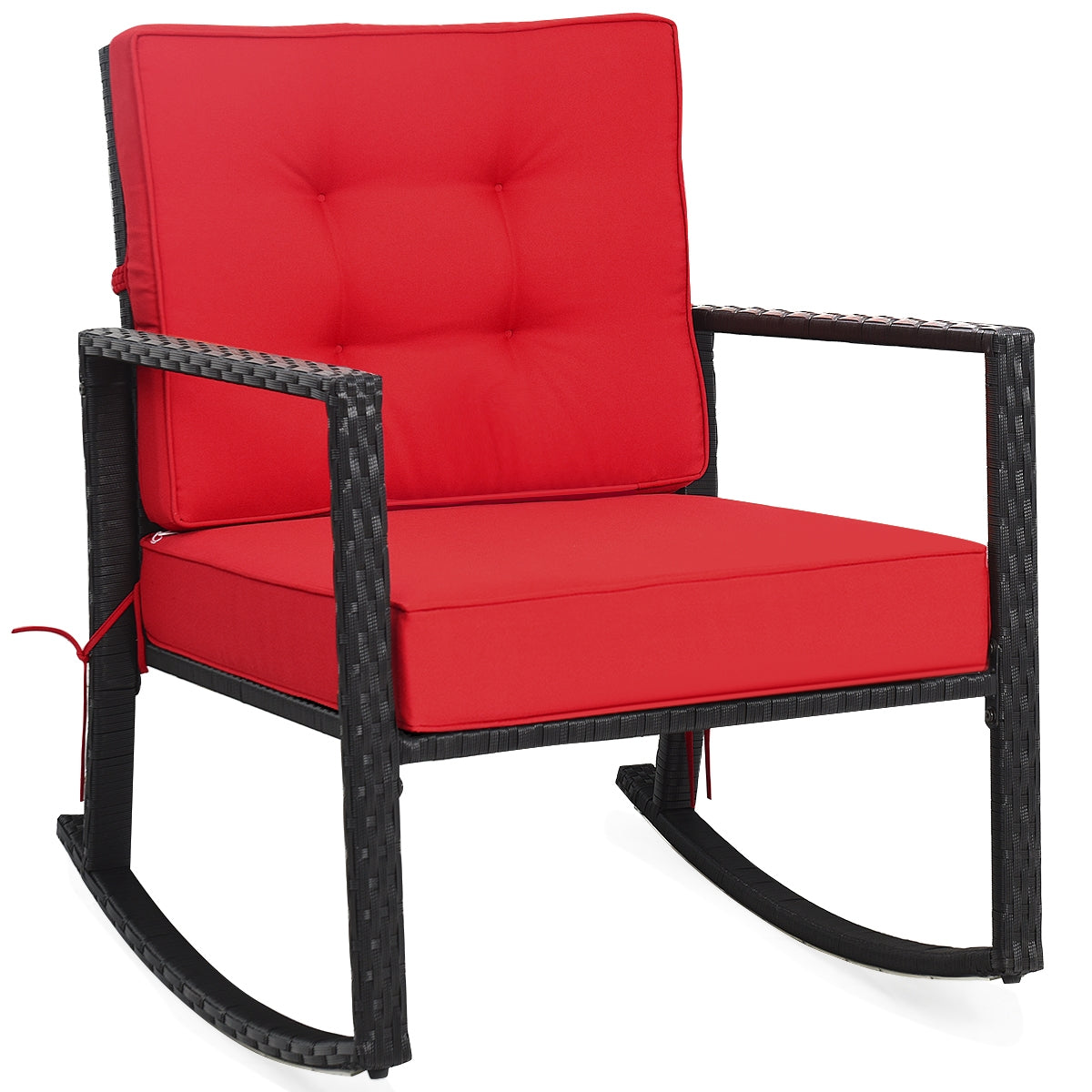 Patio Rattan Rocker Outdoor Glider Rocking Chair Cushion Lawn-RedÂ