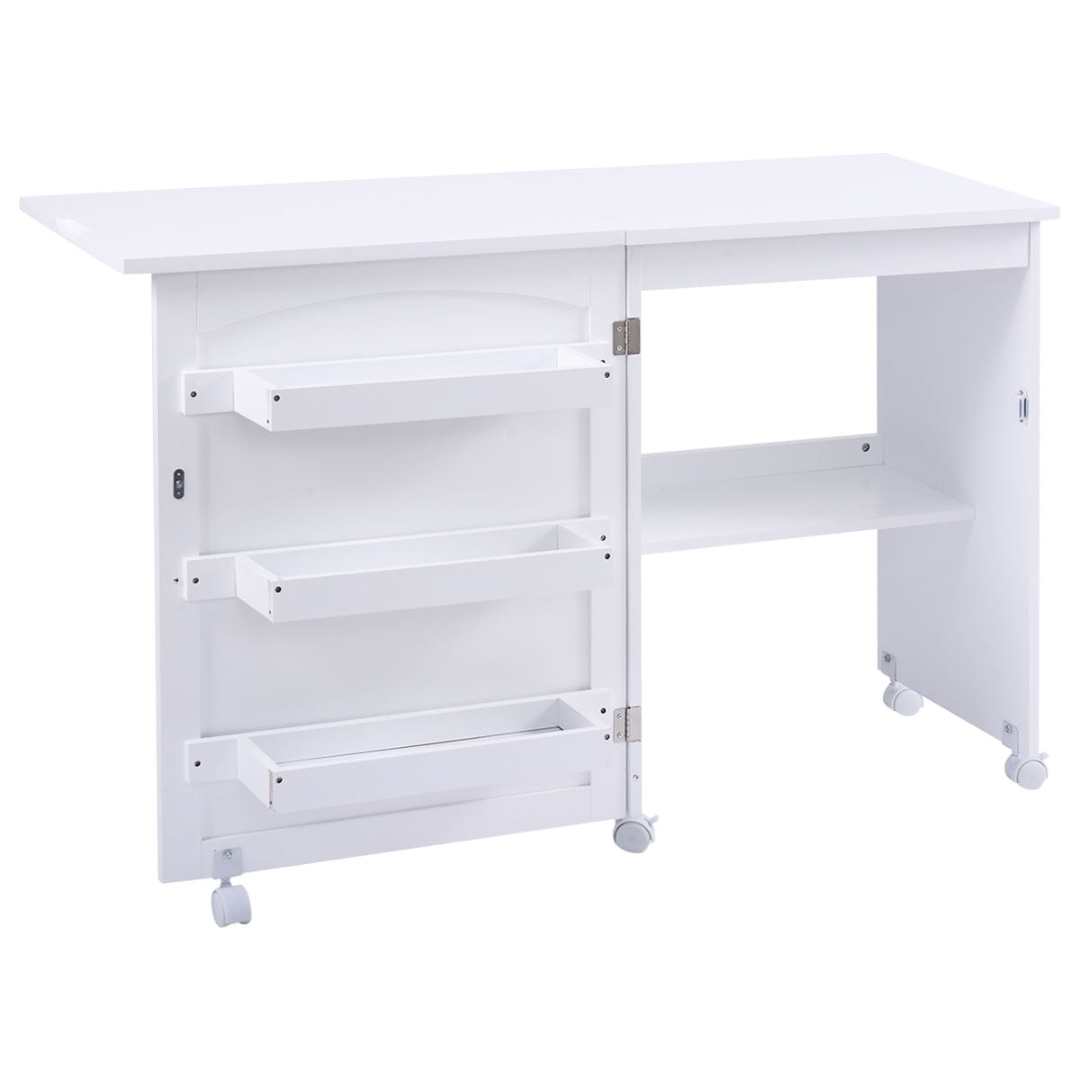 White Folding Swing Craft Table Storage Shelves CabinetÂ