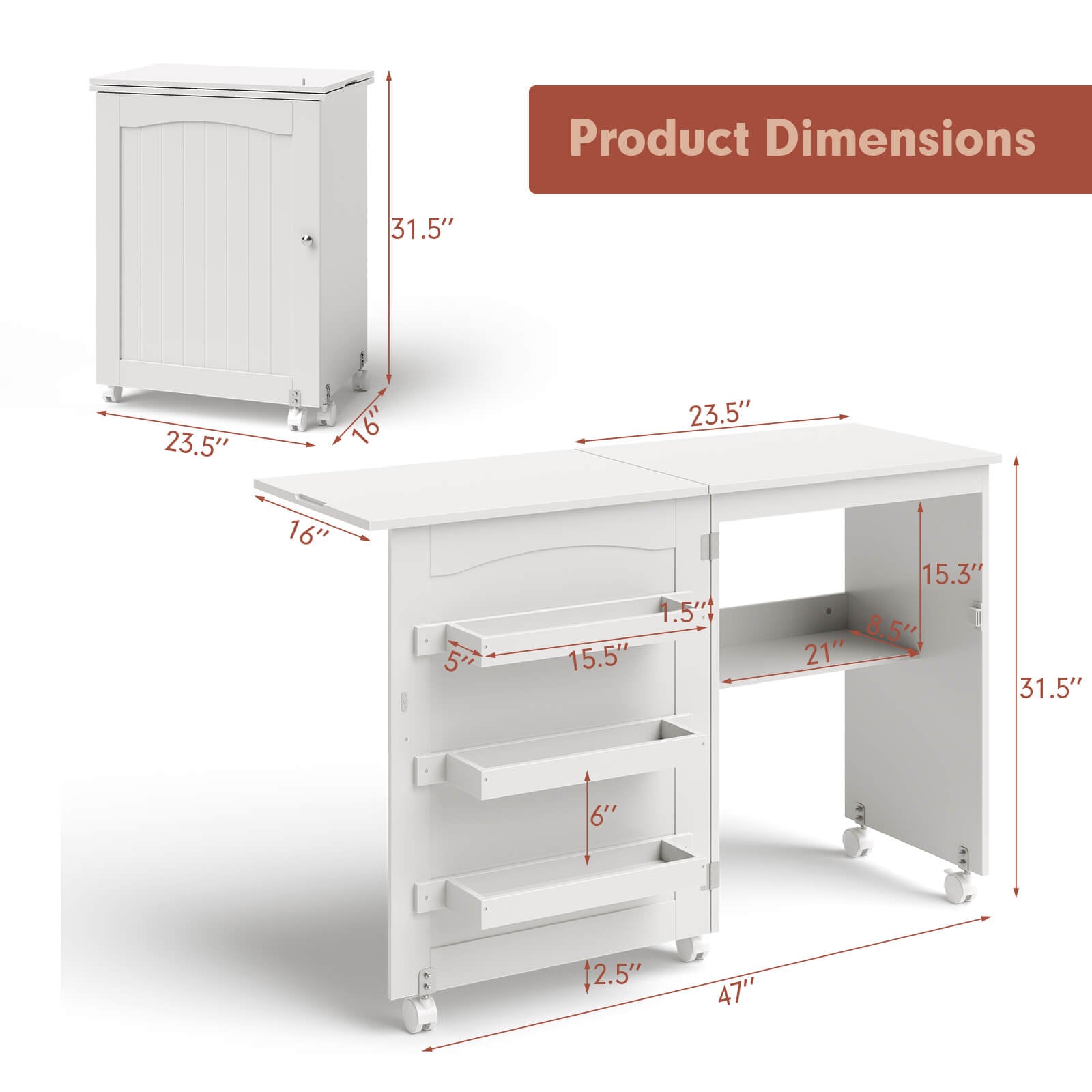 White Folding Swing Craft Table Storage Shelves CabinetÂ