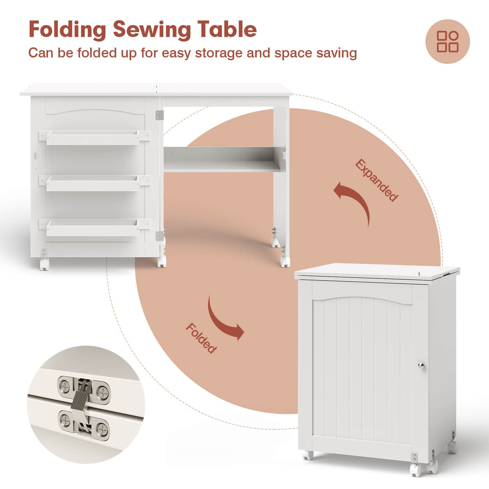 White Folding Swing Craft Table Storage Shelves CabinetÂ