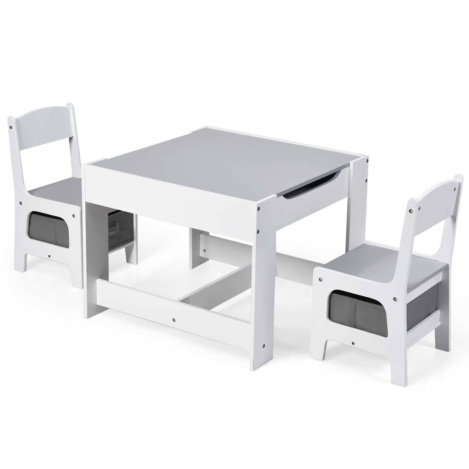 Kids Table Chairs Set With Storage Boxes Blackboard Whiteboard Drawing-WhiteÂ
