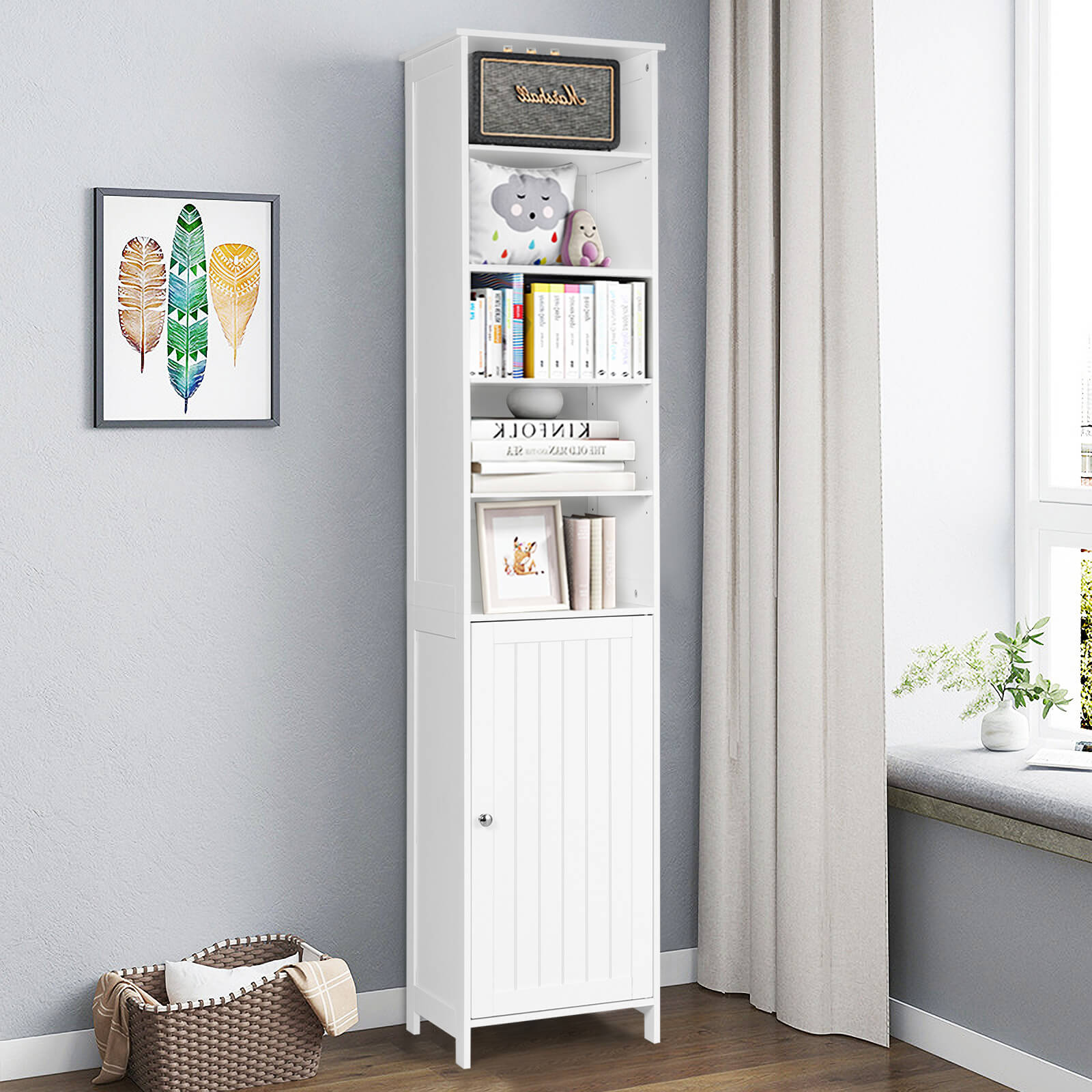 72 Inches Free Standing Tall Floor Bathroom Storage Cabinet-WhiteÂ