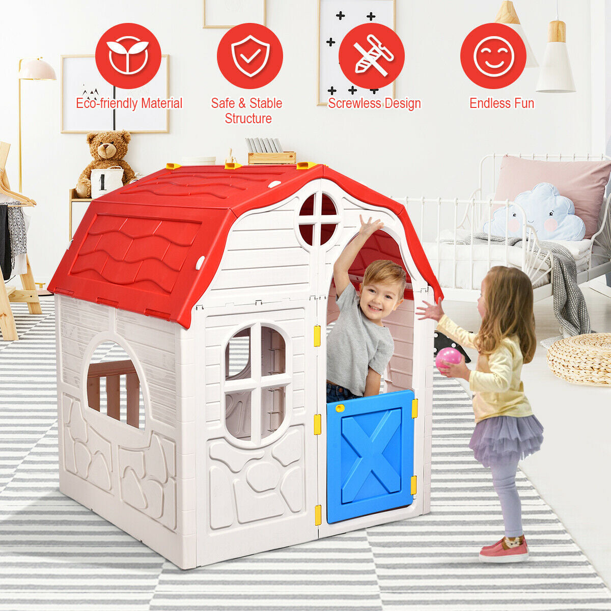 Kids Cottage Playhouse Foldable Plastic Indoor Outdoor ToyÂ